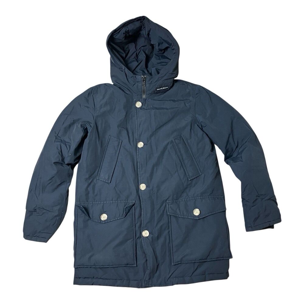 Woolrich Parka Boys 14 Navy Hooded Insulated Button‎ Front Winter Coat Puffer